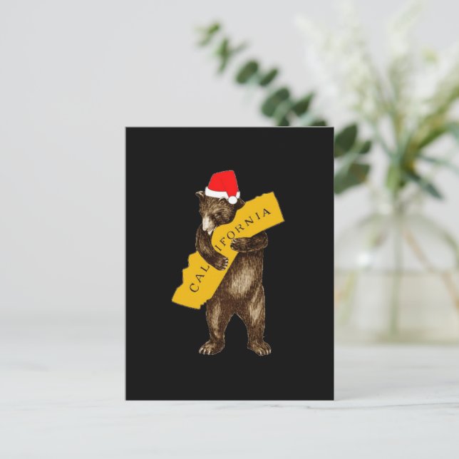 Carte Postale I Love You California Bear with Santa Hat (Debout devant)