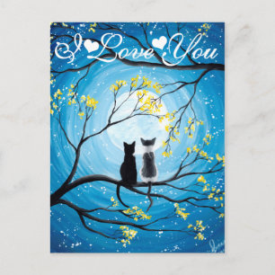 Carte Postale I Love You Whimsical Moon with Cats