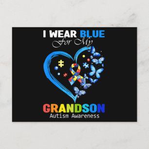 Carte Postale I Wear Blue For My Grandson Autism Aware Heart