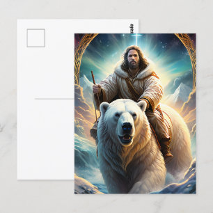Carte Postale (IA générée) Jésus sur un ours polaire