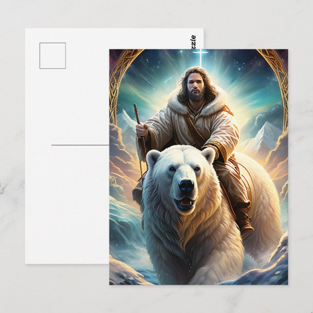 Carte Postale (IA générée) Jésus sur un ours polaire (Devant / Derrière)
