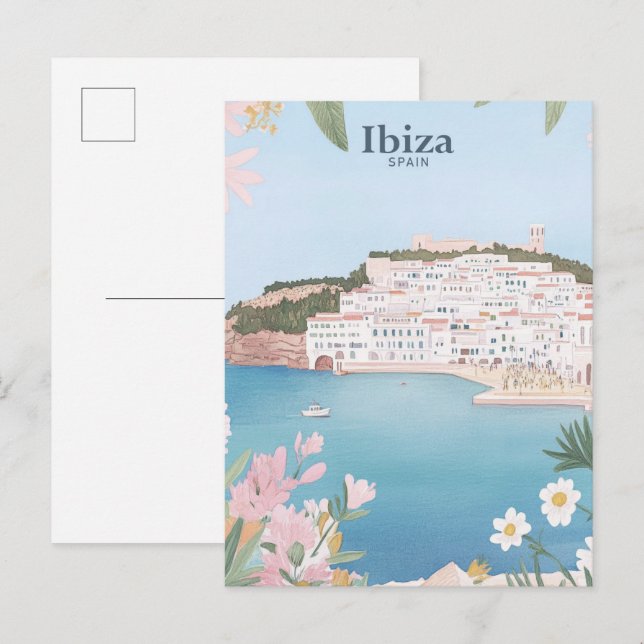 Carte Postale Ibiza Espagne Gouache Illustration Voyage (Devant / Derrière)