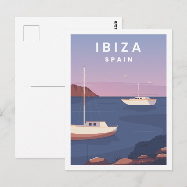 Carte Postale Ibiza Espagne Illustration d'un lieu de voyage cél (Devant / Derrière)