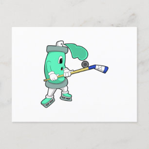Carte Postale Ice spray at Ice hockey with Ice hockey stick