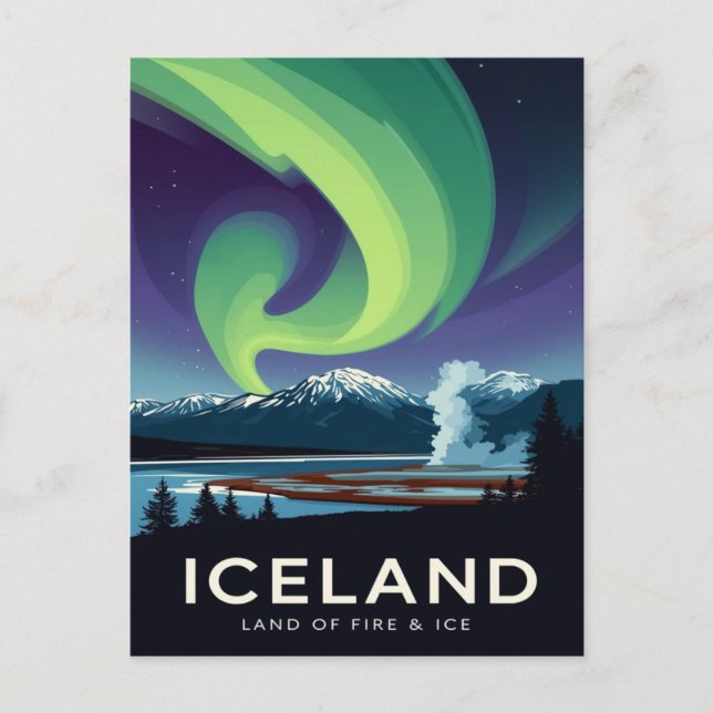 Carte Postale Iceland Aurora Borealis Vintage Travel (Devant)