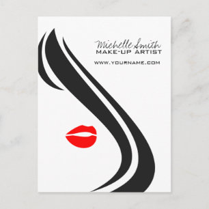 Carte Postale Icône maquillage Femme visage en noir blanc rouge 