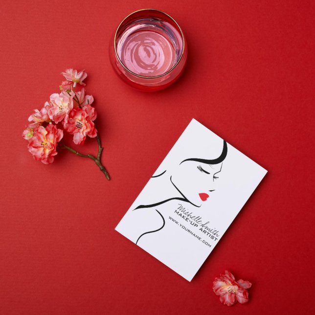 Carte Postale Icône maquillage Femme visage en noir blanc rouge  (Créateur téléchargé)