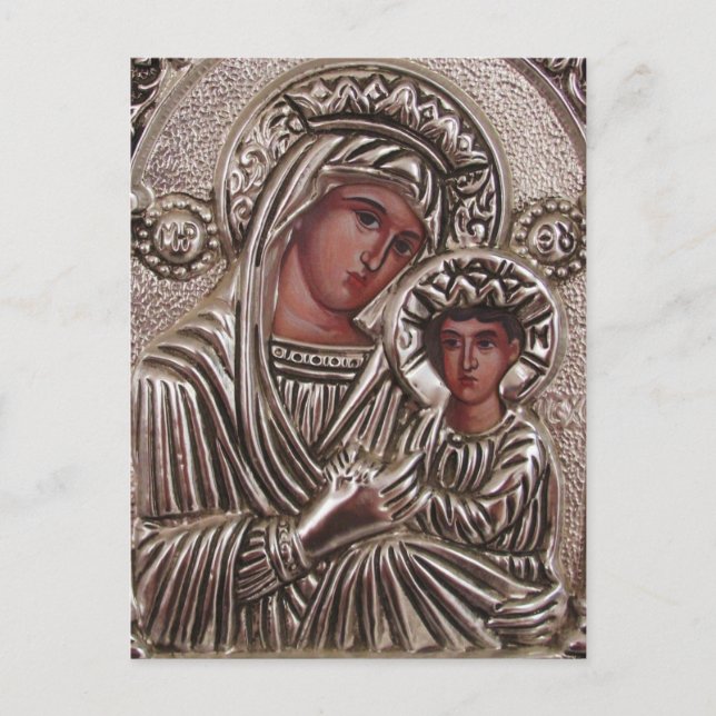 Carte Postale Icône mère et enfant, Madonna et Jésus en argent (Devant)