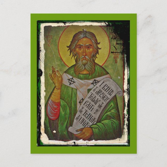 Carte Postale Icône Saint Patrick sur Vert (Devant)