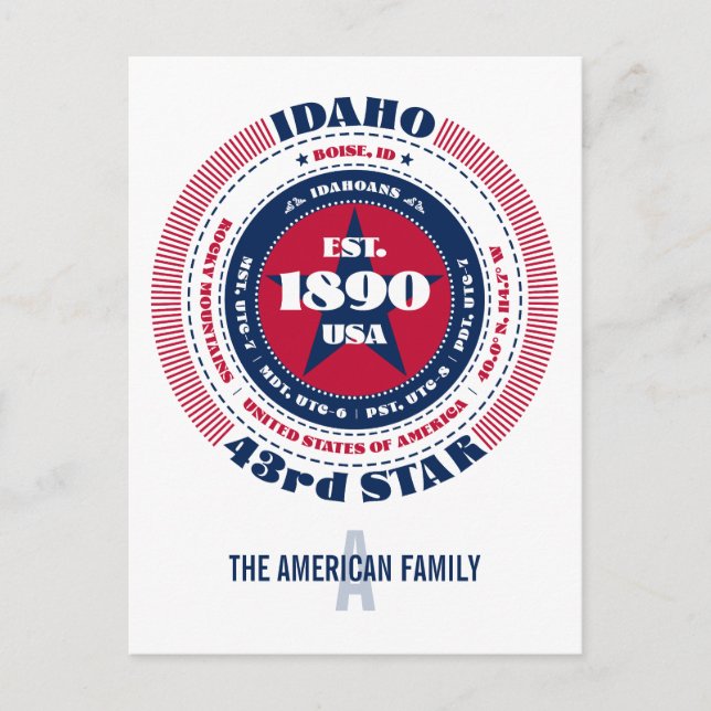 Carte Postale Idaho, Boise, ID, Patriotique, Monogramme (Devant)