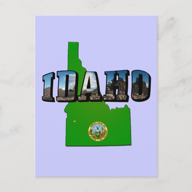 Carte Postale Idaho Carte, sceau et texte de l'image (Devant)