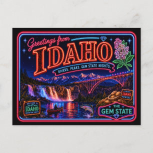 Carte Postale Idaho Neon État Rétro Vintage