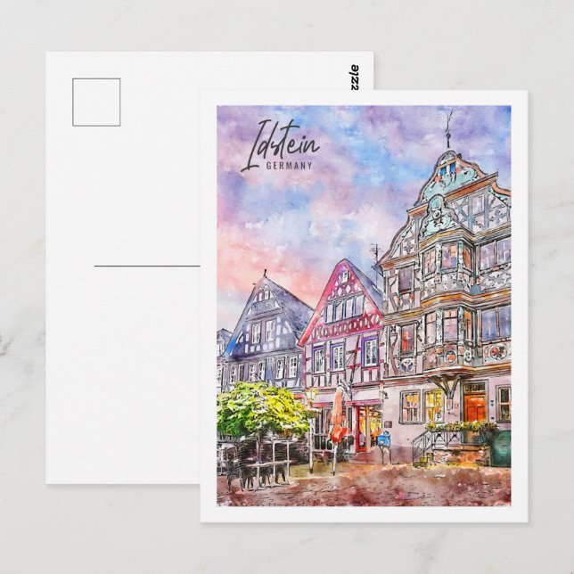 Carte Postale Idstein Allemagne Travel Place Aquarelle (Devant / Derrière)