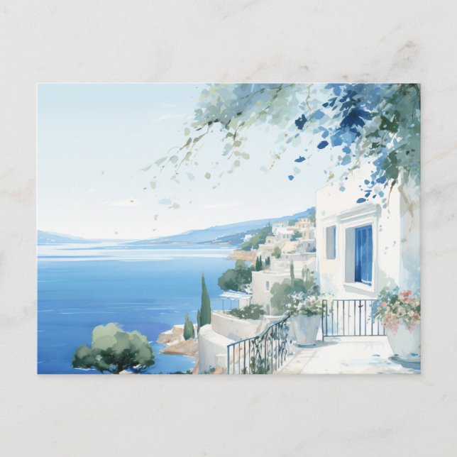 Carte Postale Idyllic Greek Island : Aquarelle numérique (Devant)
