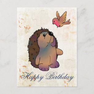 Carte Postale Igel und Vogel