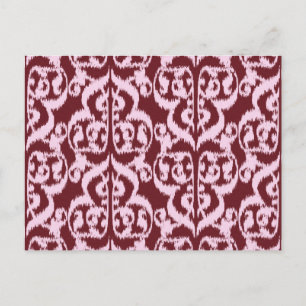 Carte Postale Ikat damas mauresque - bordeaux et rose