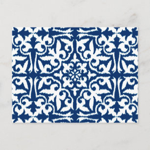 Carte Postale Ikat damask pattern - Cobalt bleu et blanc