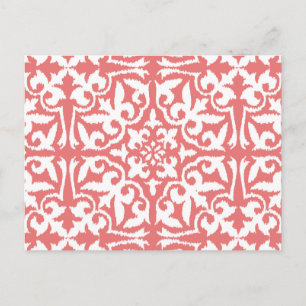 Carte Postale Ikat damask pattern - Coral rose et blanc