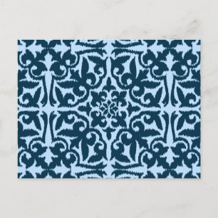 Carte Postale Ikat damask pattern - Indigo foncé et bleu clair