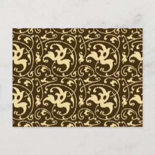 Carte Postale Ikat floral damas - marron chocolat et chamois