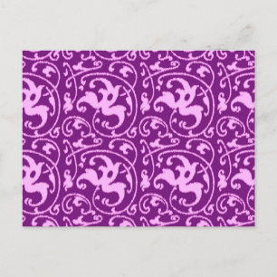 Carte Postale Ikat floral damas - Orchidée et violet