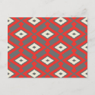Carte Postale Ikat Motif - Rouge, gris et beige