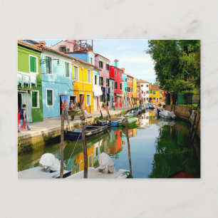 Carte Postale Île de Burano près de Venise, Maisons Arc en Ciel 
