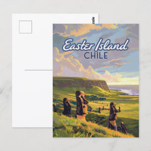 Carte Postale Île de Pâques Chili Moai Rapa Nui Polynésie Rétro