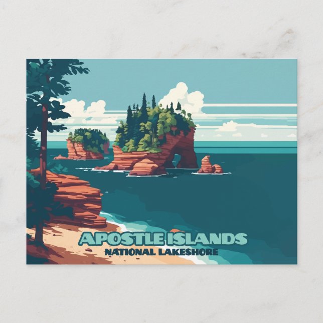 Carte Postale Iles Apôtres National Lakeshore Wisconsin Rétro (Devant)
