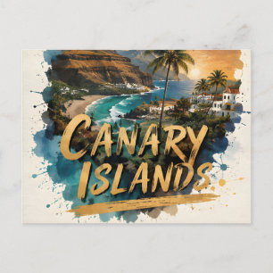 Carte Postale Îles Canaries Aquarelle Évasion Tropicale Côtière