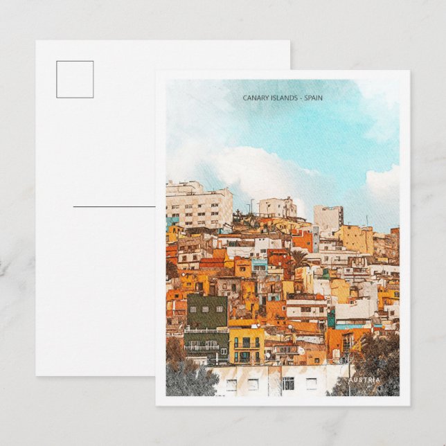 Carte Postale Îles Canaries Espagne Belle peinture à huile Paysa (Devant / Derrière)