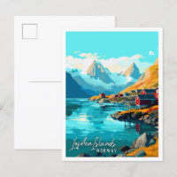 Iles Lofoten Norvège illustration de voyage vintag
