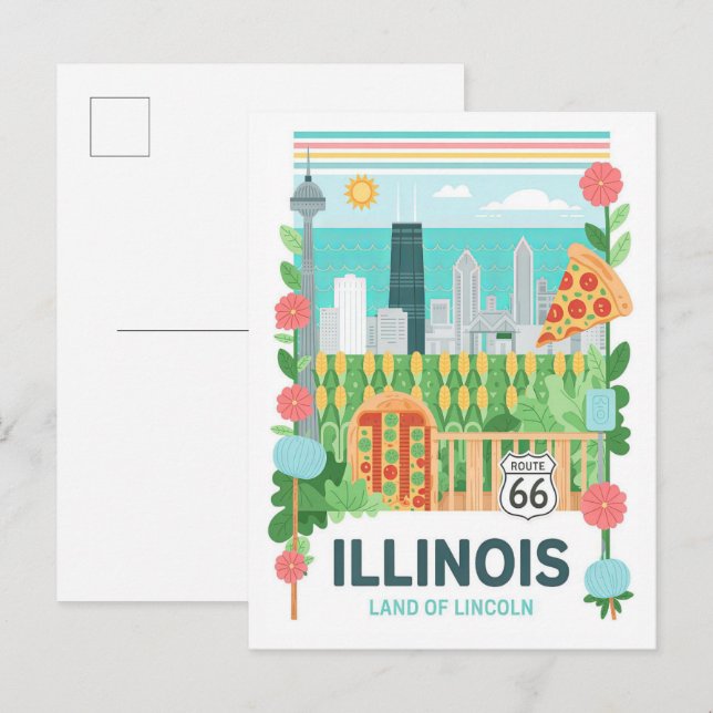 Carte Postale Illinois Land of Lincoln USA Summer Travel (Devant / Derrière)