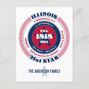 Carte Postale Illinois, Springfield, IL, Patriotique, Monogramme
