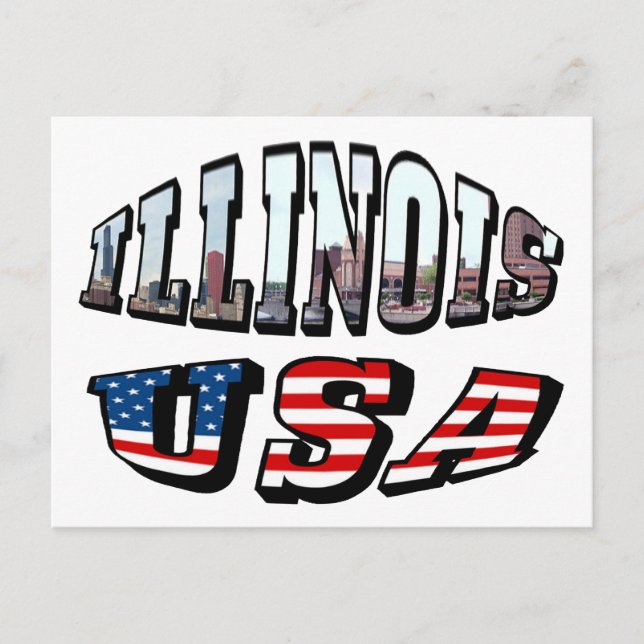 Carte Postale Illinois USA Drapeau et texte de la photo d'état (Devant)