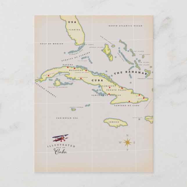 Carte Postale Illustrated map of Cuba (Devant)