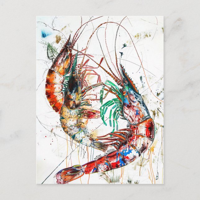 Carte Postale Illustration Abstraite de l'aquarelle des crevette (Devant)