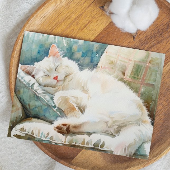 CARTE POSTALE ILLUSTRATION AÉQUARELLE DE CHAT ADORABLE (Créateur téléchargé)