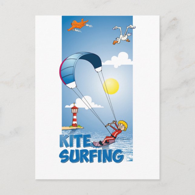 Carte Postale Illustration amusante d'un petit surfer (Devant)