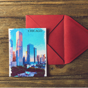 Carte Postale Illustration aquarelle de Chicago Illinois