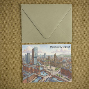 Carte Postale Illustration aquarelle de Manchester Angleterre
