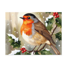 Illustration aquarelle de Noël de rouge-gorge cosy