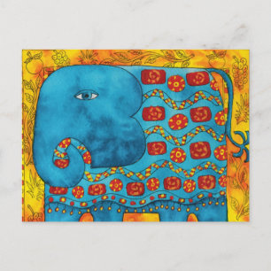 Carte Postale Illustration aquarelle d'éléphant à motifs