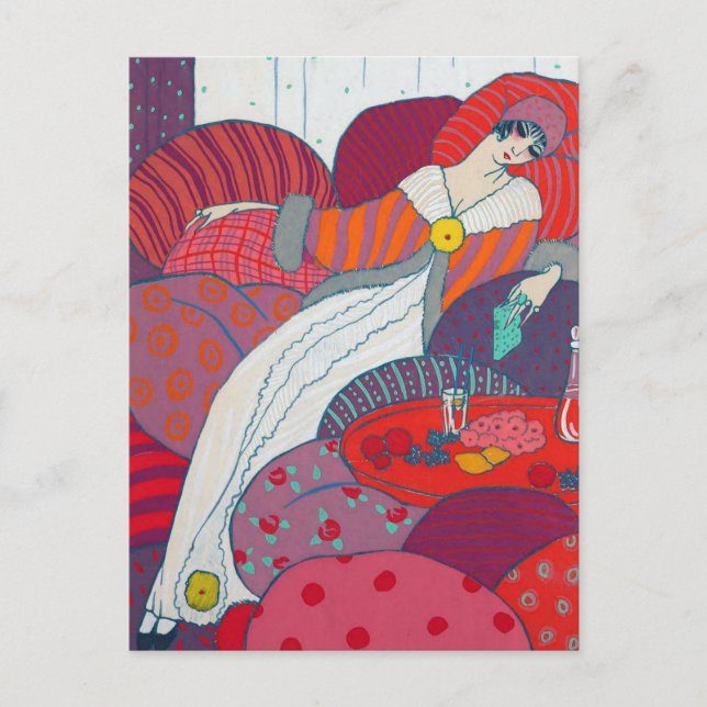 Carte Postale Illustration Art Déco rose et orange George Barbie (Devant)