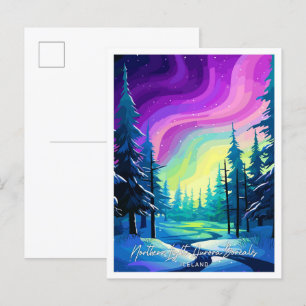 Carte Postale Illustration aurora boréale Northern Lights