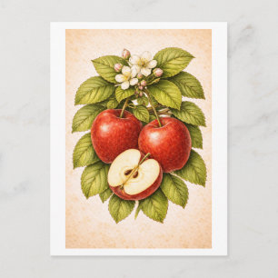 Carte Postale Illustration botanique de pomme rouge de style vin