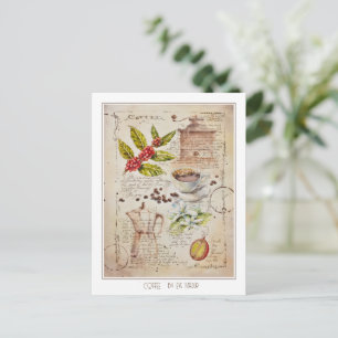 Carte Postale Illustration botanique du café peint EVE