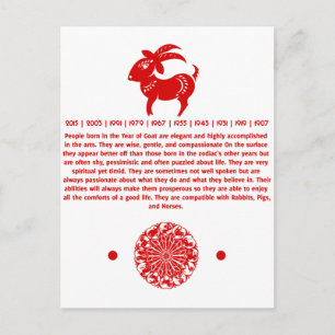 CARTE POSTALE ILLUSTRATION CHINOISE DE PAPERCUT DE CHÈVRE ZODIAC