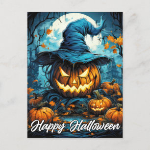 Carte Postale Illustration Citrouille d'Halloween joyeuse et fâc