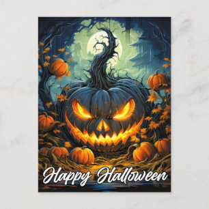 Carte Postale Illustration Citrouille d'Halloween joyeuse et fâc